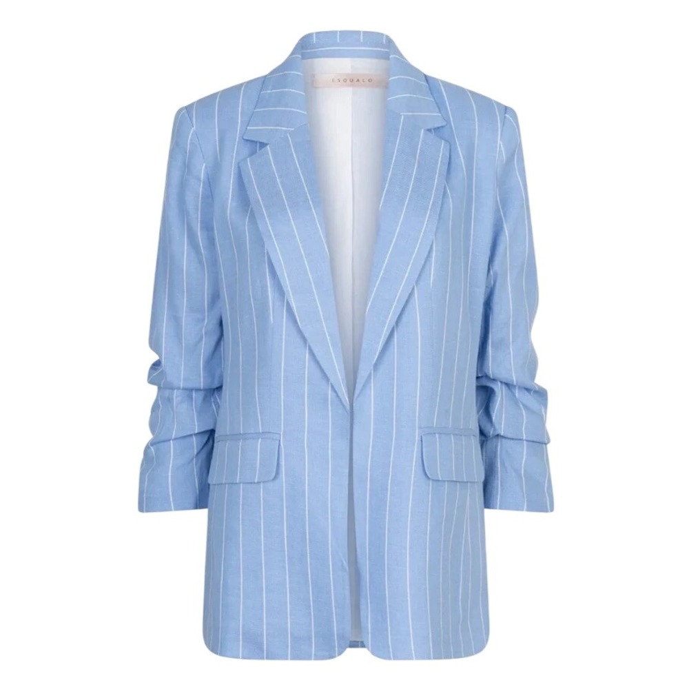 Esqualo Striped 3/4 Ruched Sleeves Open Front Tailored Blazer Jacket Womens 4 US